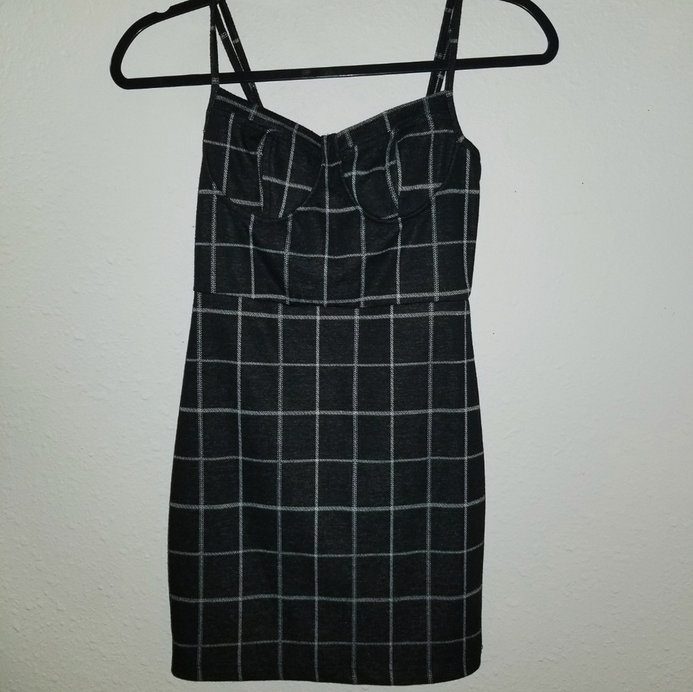 Black Mini Dress with Grid Pattern